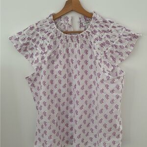 J. Crew White and Purple Patterned Blouse